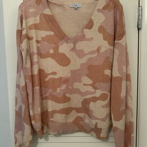 Fate Pink and Cream Camo V-Neck Sweater